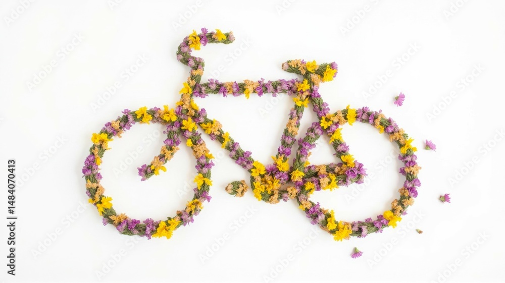 Obraz premium Colorful bicycle silhouette with wildflowers studio setup art composition