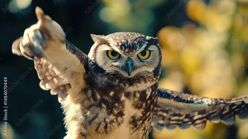 Obraz premium Majestic owl wingspan, captivating avian predator in natural habitat