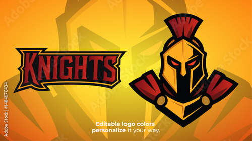 Golden Knight Mascot Logo – Armored Warrior with Red Eyes and Royal Helmet Vector for E-Sport and Fantasy Gaming Teams

