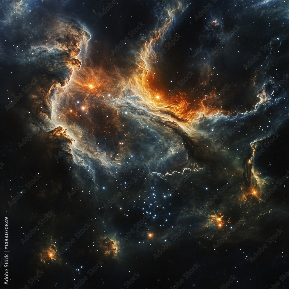 Fototapeta premium Cosmic swirls of gas and dust illuminate the dark expanse, studded with brilliant stars