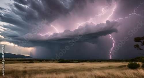 Wallpaper Mural Dramatic Lightning Storm Over Grassland at Dusk Torontodigital.ca