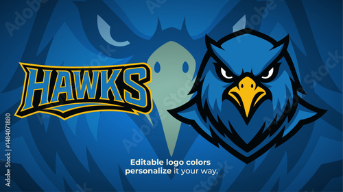 Hawk Mascot Logo – Fierce Blue Hawk Head Vector for E-Sport, Tactical and Competitive Gaming Teams
