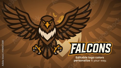 Front Facing Falcon Mascot Logo – Aggressive Falcon with Spread Wings and Claws Vector for E-Sport and Tactical Teams

