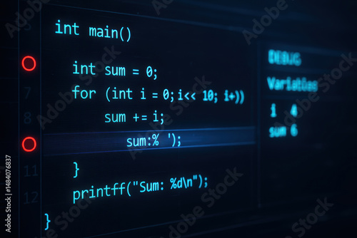 Computer engineering code programming software development debugging variables loop integer sum calculation logic
