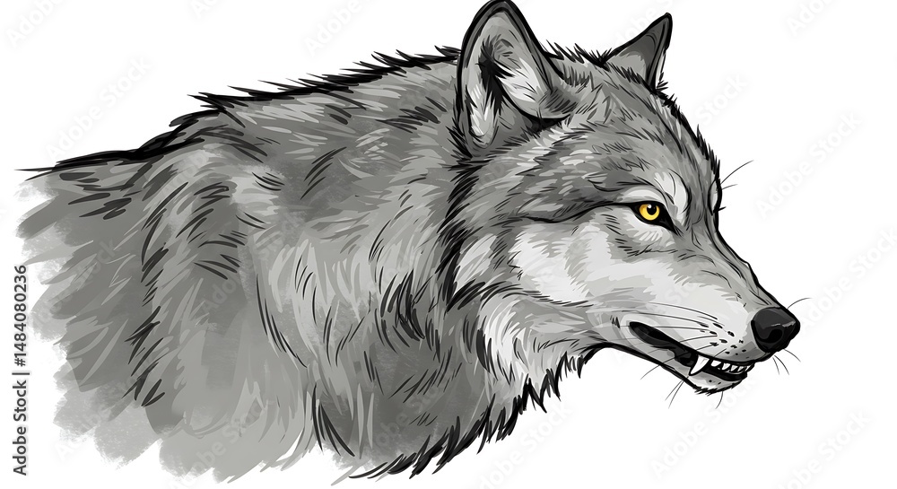 Fototapeta premium Gray Wolf Portrait: Penciled Majesty
