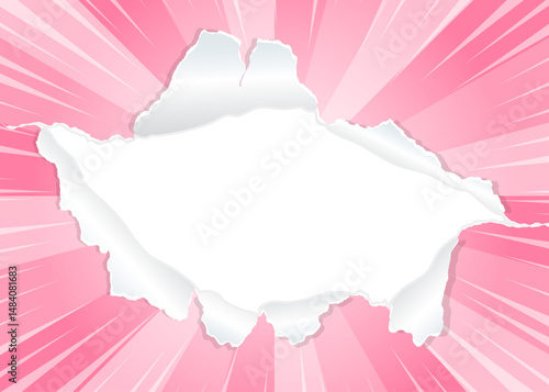 サンバーストと穴の空いた紙の背景素材、集中線のエフェクト、フレーム