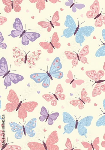 Pastel Butterfly Dream: Whimsical Floral Pattern