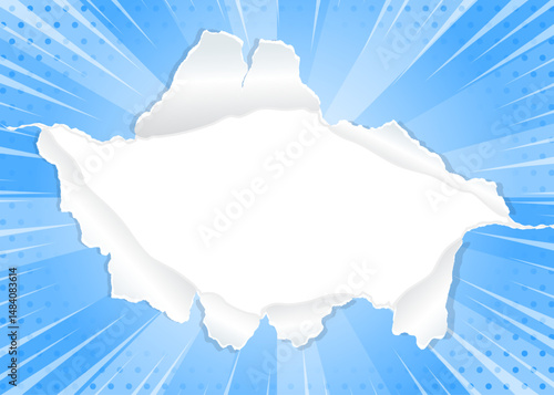 サンバーストと穴の空いた紙の背景素材、集中線のエフェクト、ドットのパターン、フレーム