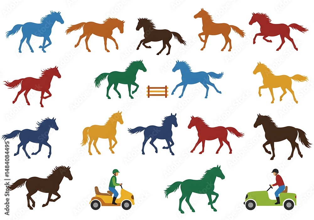 Obraz premium Vibrant Horse Silhouettes: Colorful Galloping Collection