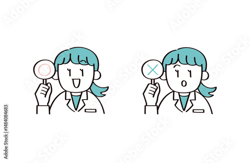 札をあげる白衣の女性セット