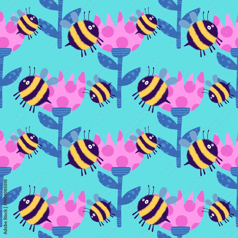 Fototapeta premium Kids seamless bee pattern for fabrics and packaging and gifts and cards and linens and wrapping paper
