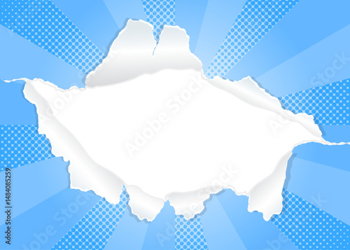 サンバーストと穴の空いた紙の背景素材、ハーフトーンのドット、フレーム