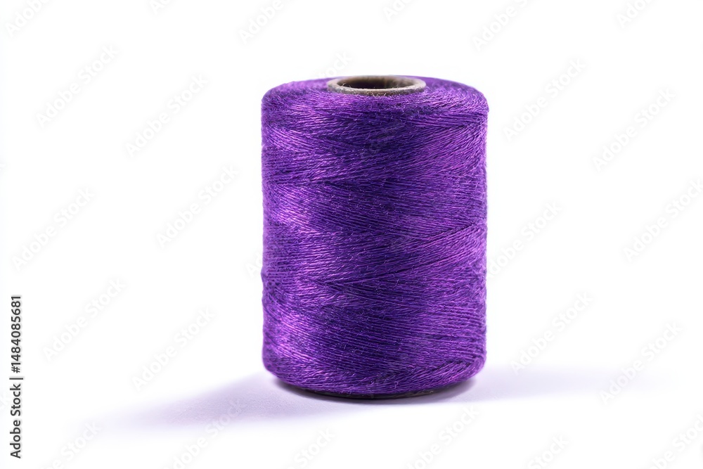 Spool of violet sewing thread isolated on white