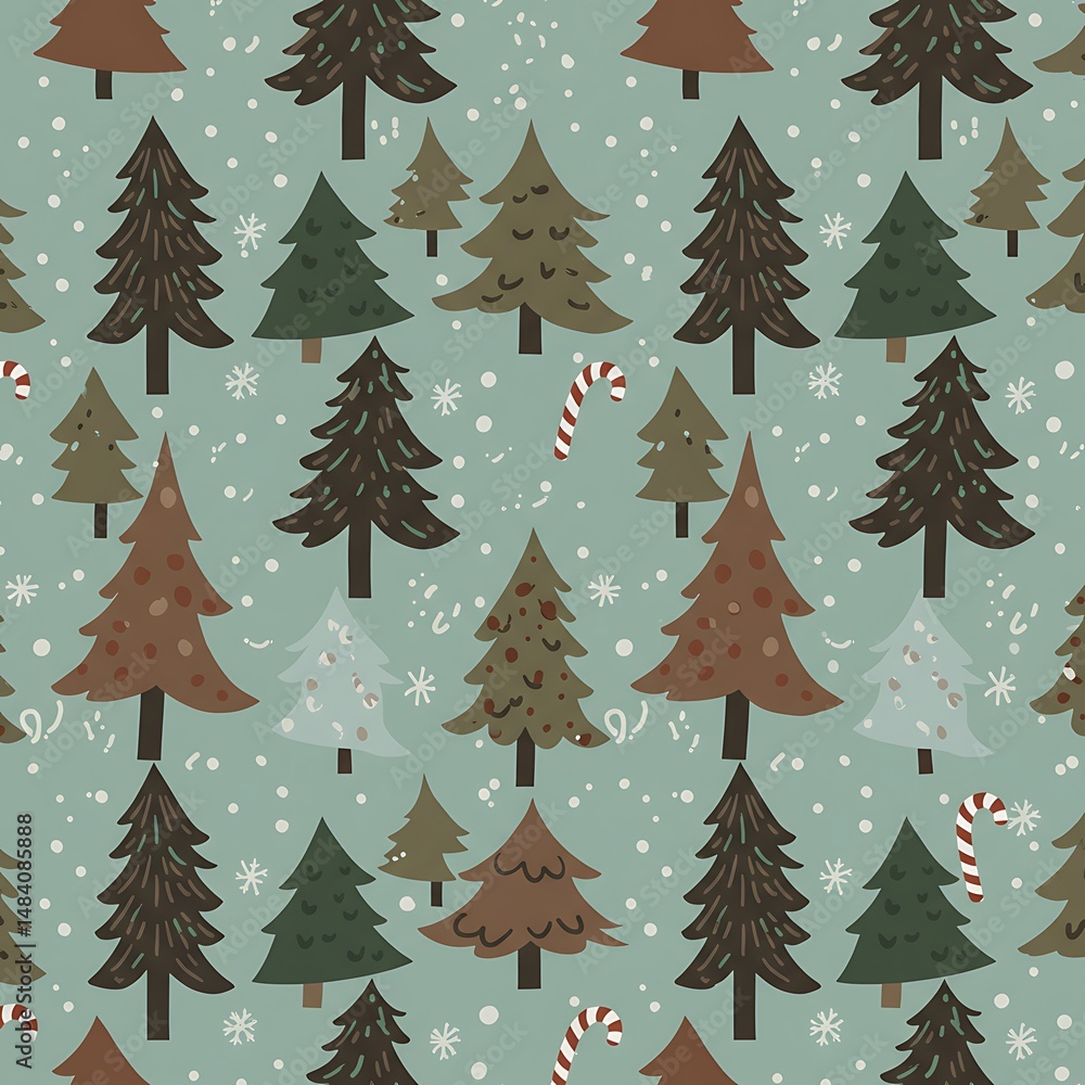 Fototapeta premium Whimsical Winter Forest: A Festive Teal & Brown Pattern AI Generated