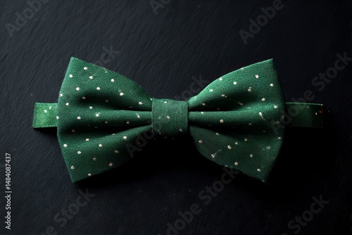 Obraz na płótnie Stylish green bow tie with polka dot pattern on black table w salonie