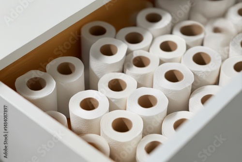 Obraz na płótnie Many toilet paper rolls in white drawer indoors w salonie