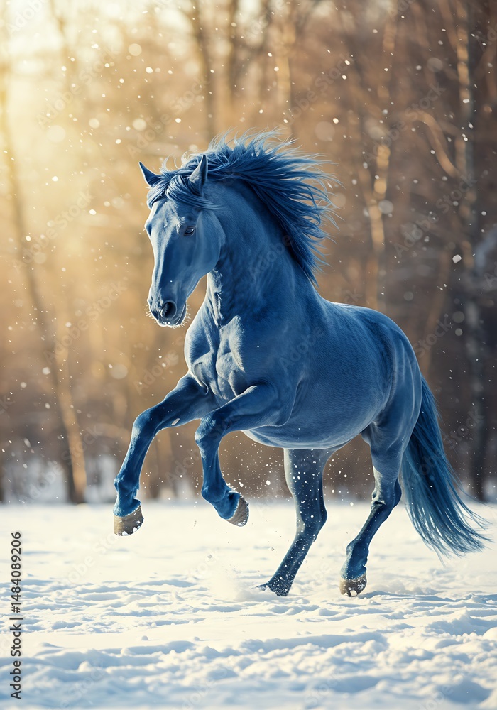 Fototapeta premium Sapphire Stallion: Winter's Majesty