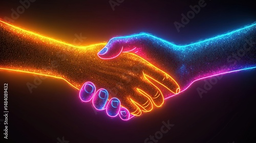 Two hands shaking, glowing