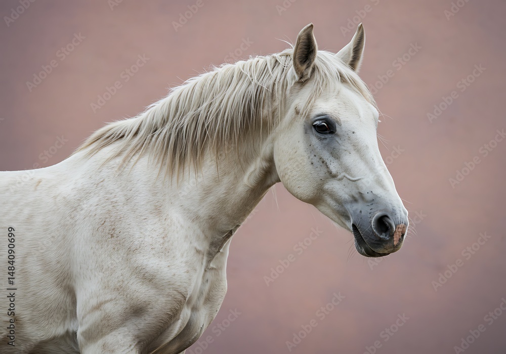 Obraz premium Noble Grey Horse: Serene Portrait Against Dusty Rose