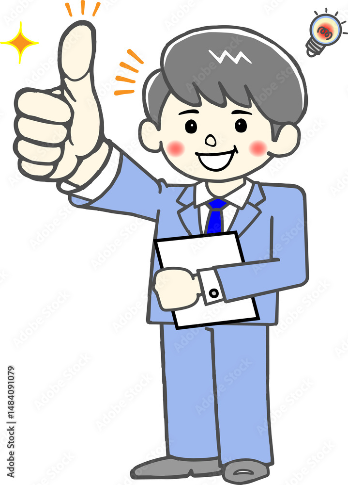 GOOD!ですと親指を出す笑顔の男性会社員 GOOD!ですと親指を出す笑顔の男性会社員