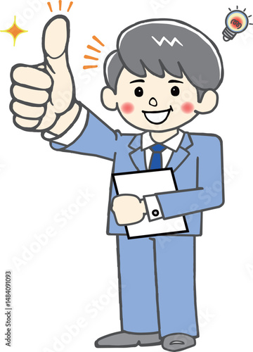 GOOD！ですと親指を出す笑顔の男性会社員