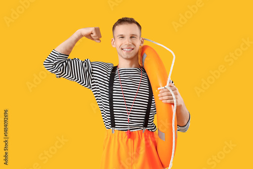 Male sailor with rescue rin...