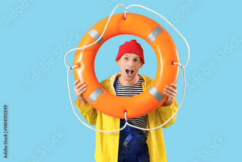 Shocked male sailor with re...