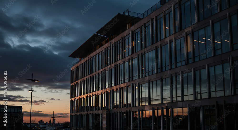 Fototapeta premium Modern Glass Office Building Sunset Dusk