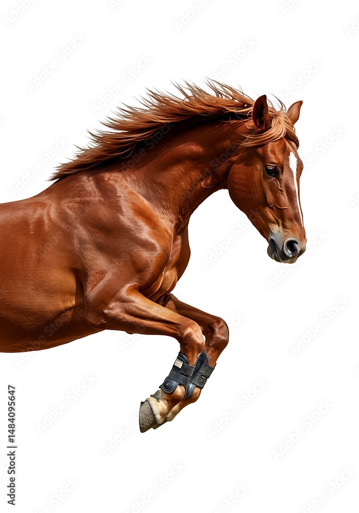 Obraz premium Chestnut Horse in Mid-Leap: Grace and Power