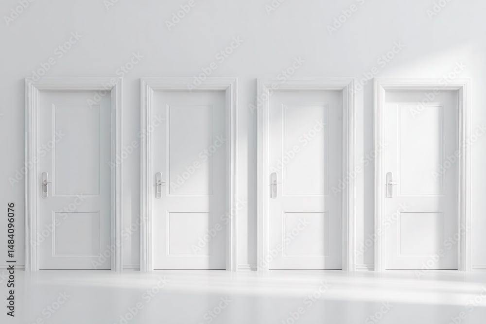 White flush doors on a white wall
