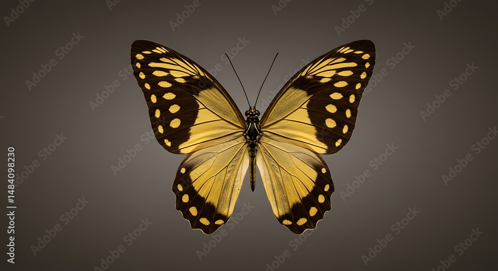 Obraz premium Golden Butterfly: Intricate Wings, Dark Elegance