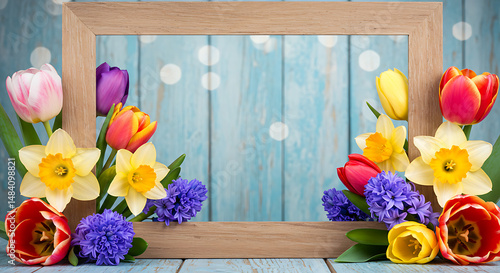 Spring Flowers & Wooden Frame Mockup