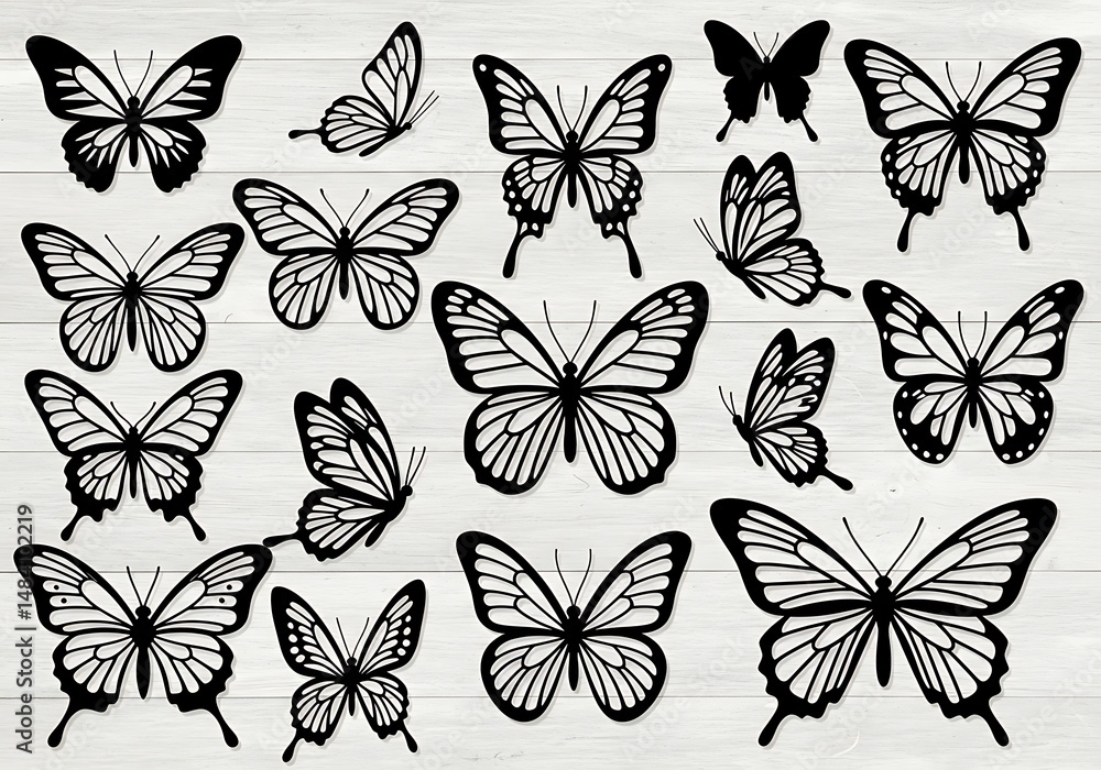 Naklejka premium Elegant Black Butterfly Silhouette Collection