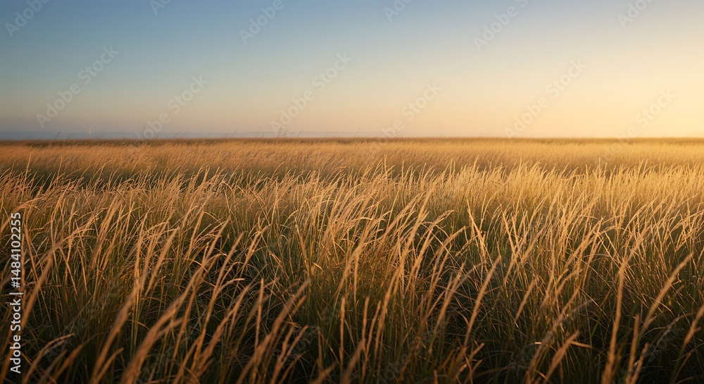 Obraz premium Golden Hour Meadow: Serene Sunset Landscape Photography