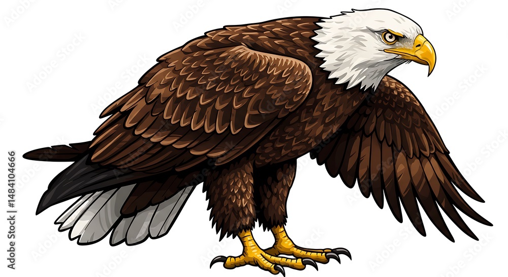 Obraz premium Majestic Bald Eagle: A Detailed Vector Illustration in Browns and Whites
