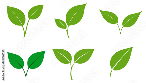 green leaf icons set