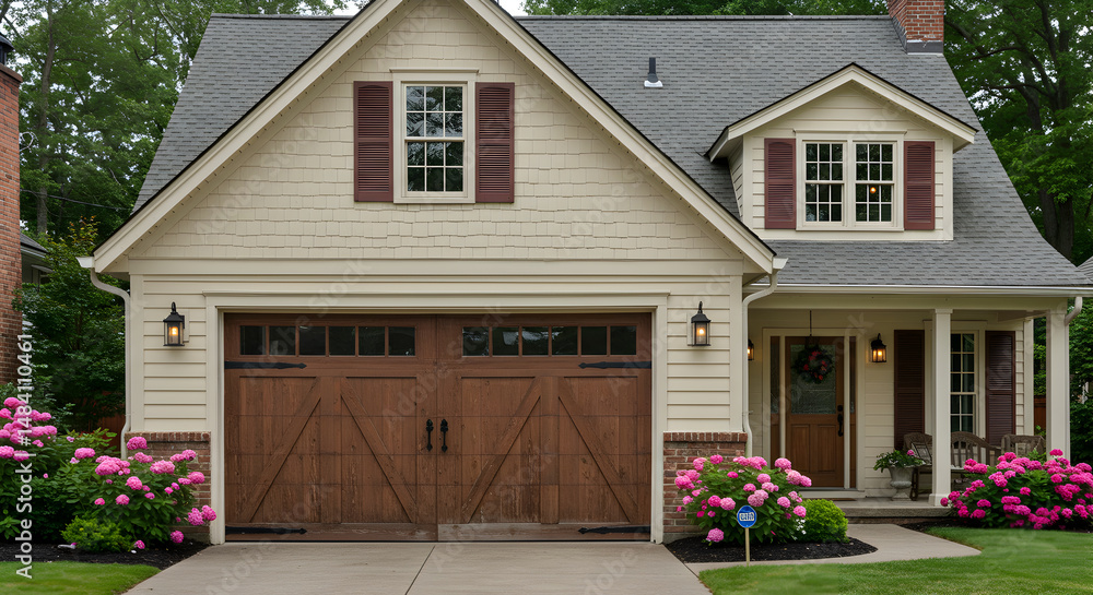 Obraz premium Charming Suburban Home With Beautiful Landscaping And Inviting Curb Appeal