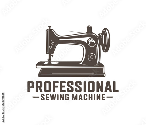 Sewing Machine Logo, Sewing Machine Icon, Vintage Sewing Machine Silhouette Vector – Retro Tailoring and Fashion Design Icon.