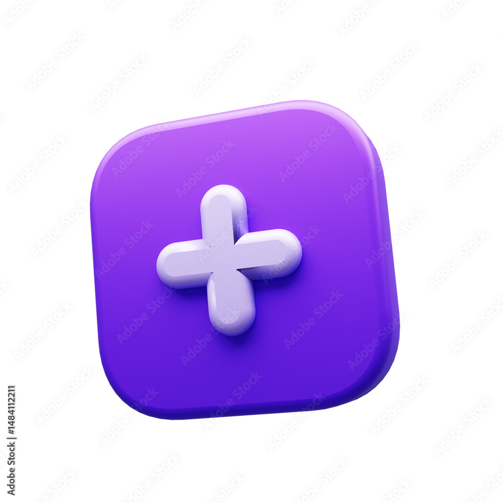 Fototapeta premium 3D Plus Icon – Add Button Symbol in Purple UI Style