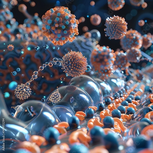 A microscopic view of a viral swarm on a digital genetic helix.