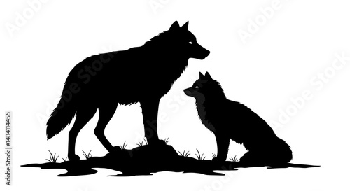 Silhouette: Wolf and Pup, Timeless Bond