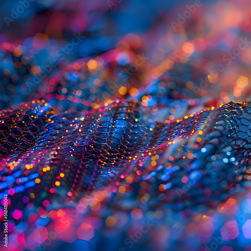 A close-up of a glowing, textured, orange and blue surface