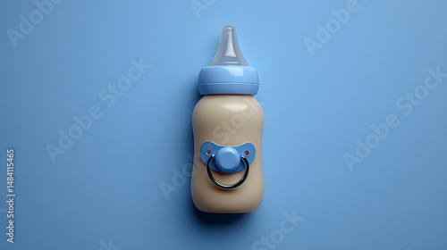 Baby Bottle and Pacifier  Newborn Essentials  Infant Care Products  Blue Background