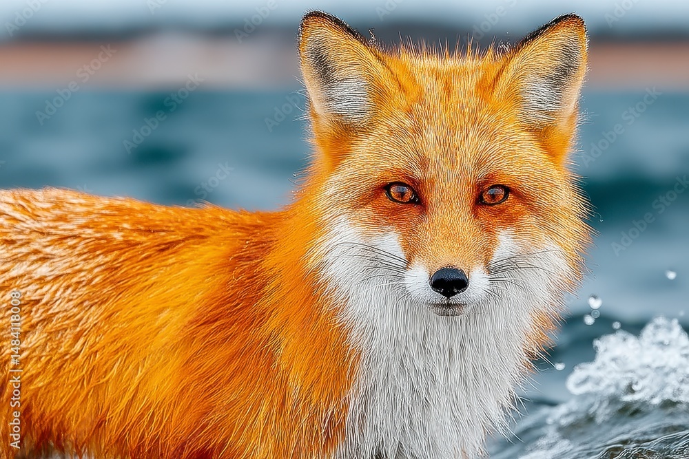 Fototapeta premium Red Fox Wildlife Portrait Water Nature Animal Furry