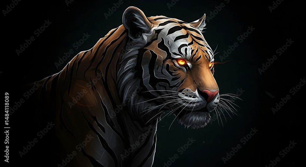 Obraz premium Tiger head portrait dramatic lighting