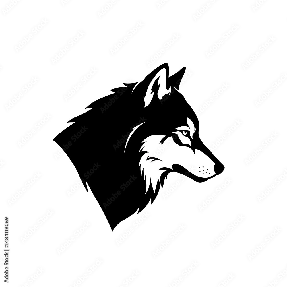 Naklejka premium Majestic Wolf: Monochrome Vector Portrait