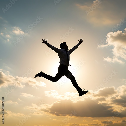 Wallpaper Mural Sunset Leap: Triumphant Silhouette Against Golden Sky Torontodigital.ca