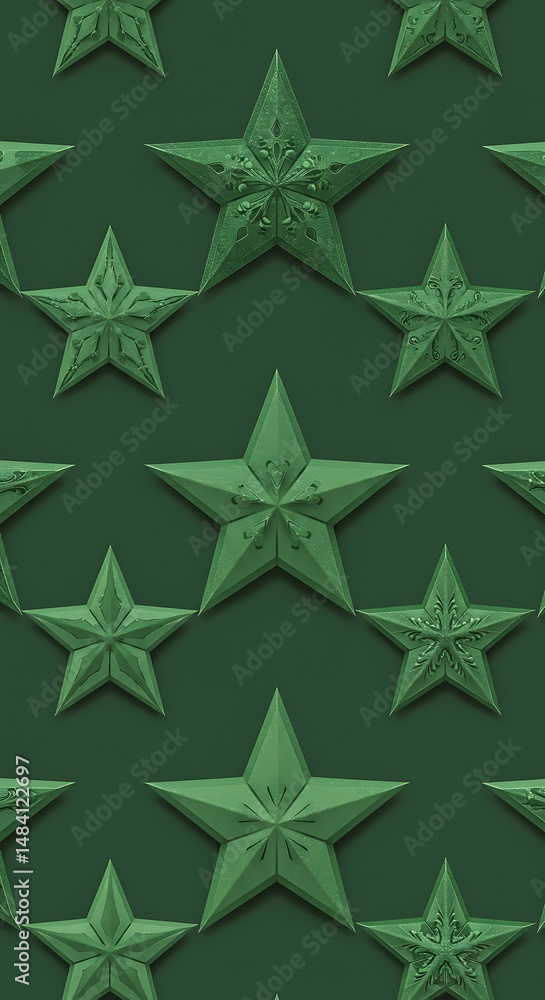 Obraz premium Emerald Starry Night: 3D Rendered Festive Pattern AI Generated