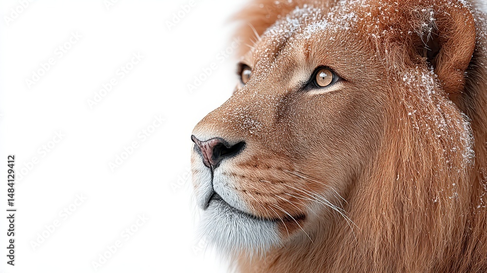 Obraz premium Majestic Lion in Winter Snow Dusted Mane Close Up Profile