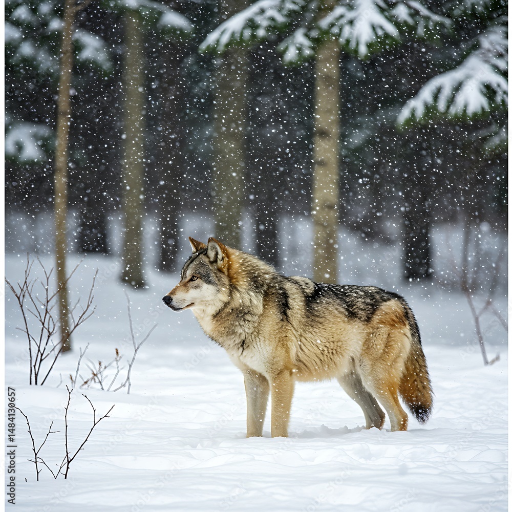 Obraz premium Winter Wolf: Snowfall Majesty